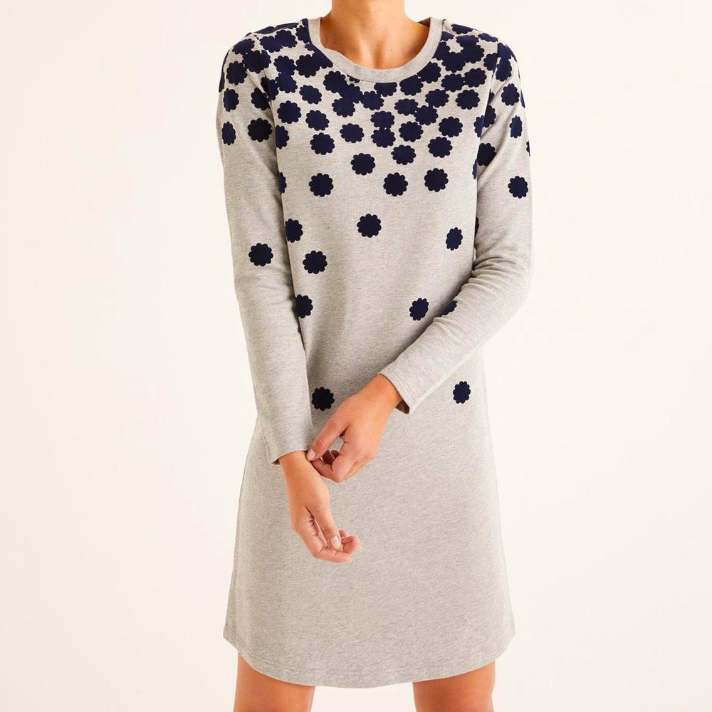 * SOLD * Boden Gray Marl Floral Flocked Sweatshirt Dress - Size 10